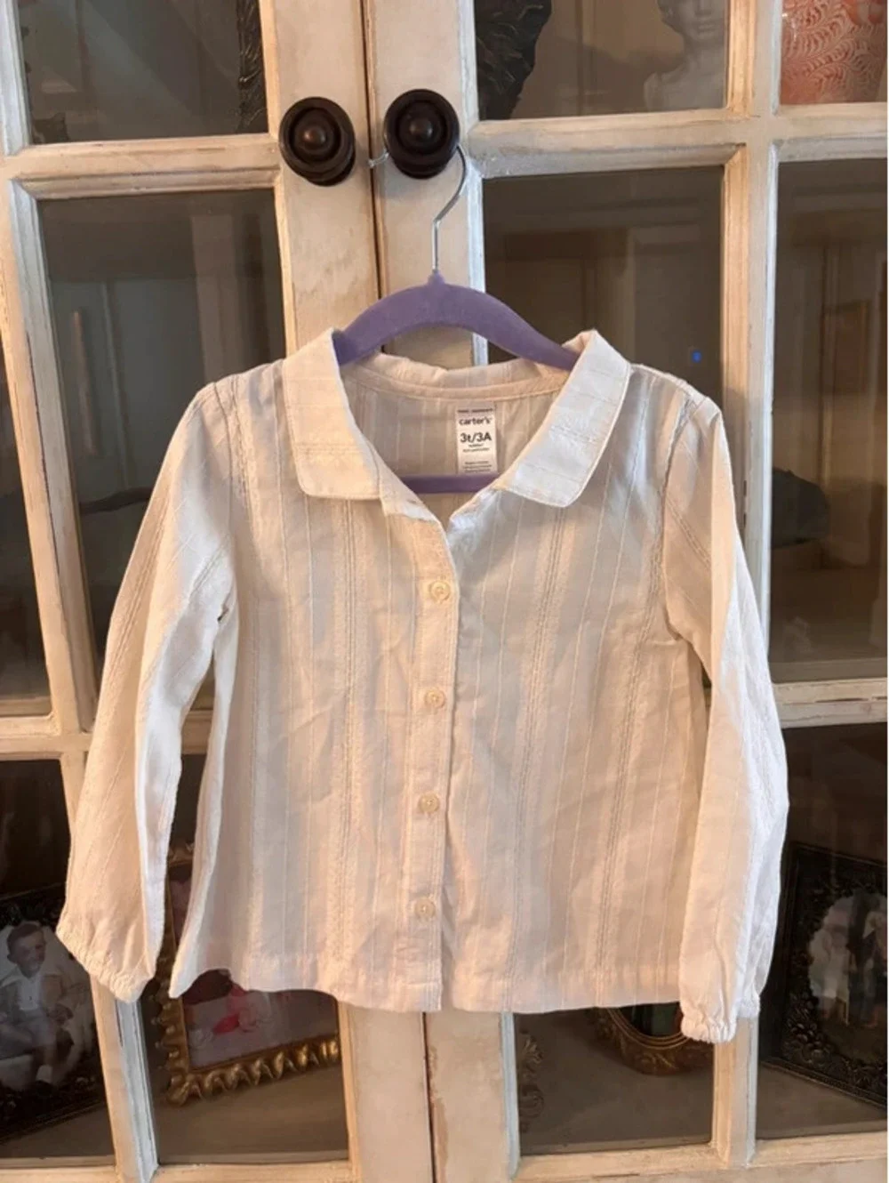 Carter's Girls' Cream Button-Up Long Sleeve Top, Size 3T